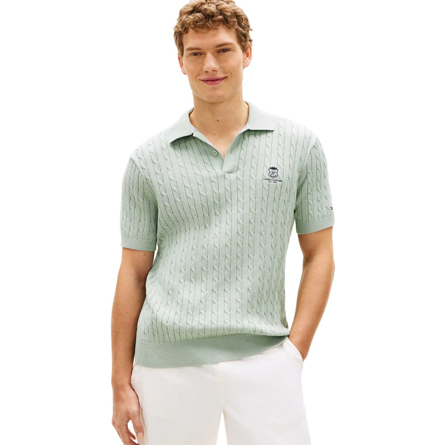 Tommy Hilfiger Regular Fit Embroidery Cable Knit Polo Shirt